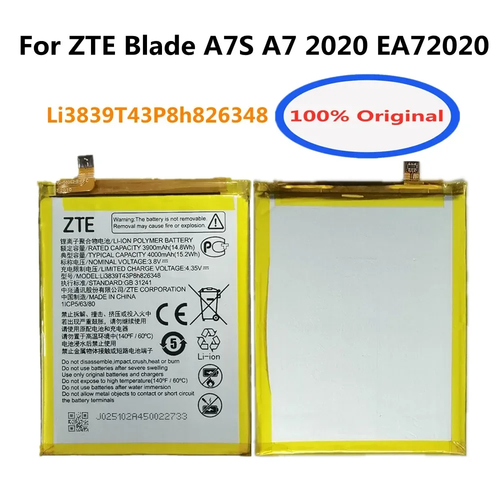 

Аккумулятор для телефона ZTE Blade A7S A7 2020 EA72020 Li3839T43P8h826348, 4000 мАч