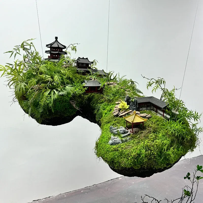 Simulated green plant indoor landscaping Suspended upside down moss micro landscape decoration Moon Island setting