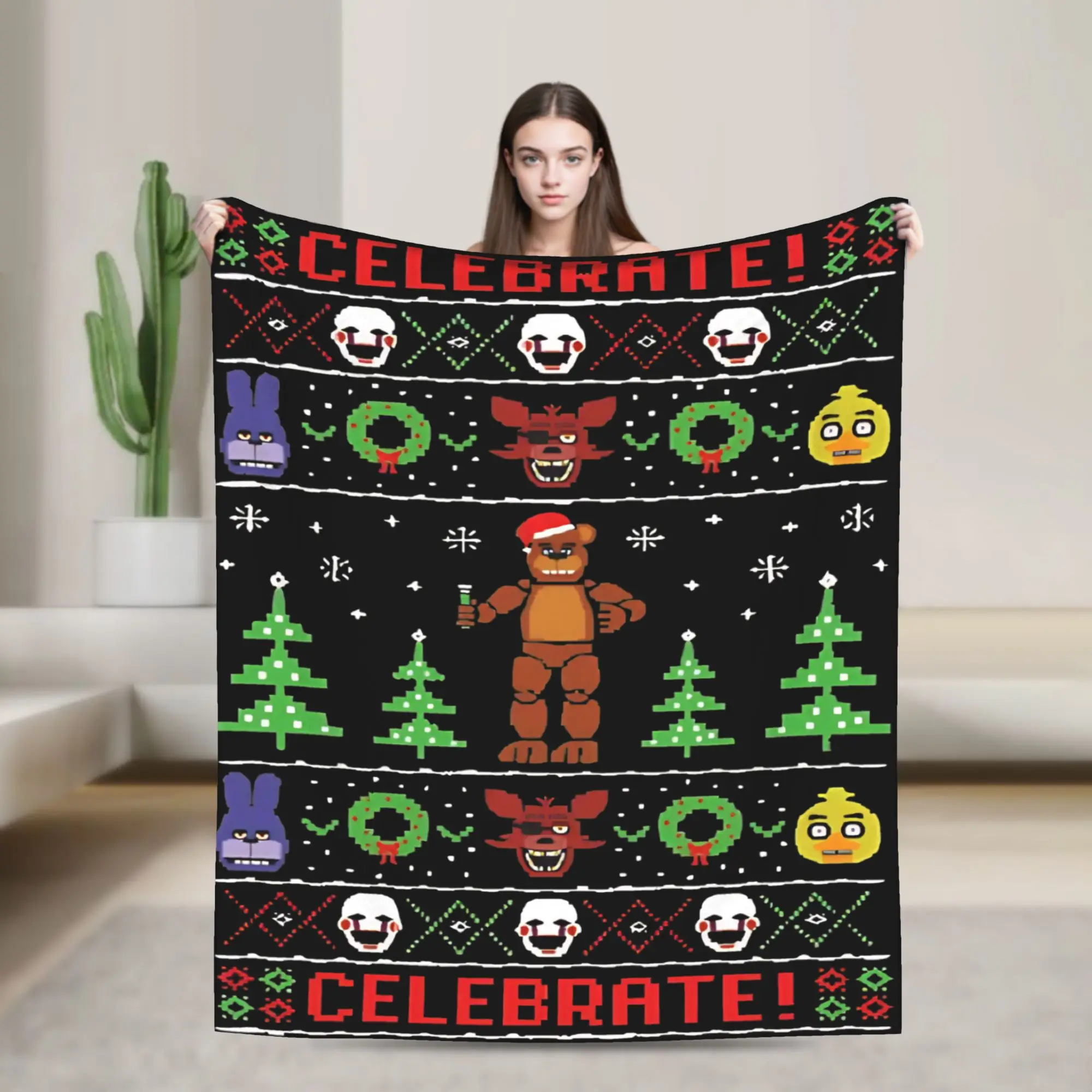 Lovely Bear Merry Christmas Game Flannel Blankets Xmas Funny Throw Blankets for Home Hotel Sofa  200x150cm Plush Thin Quilt