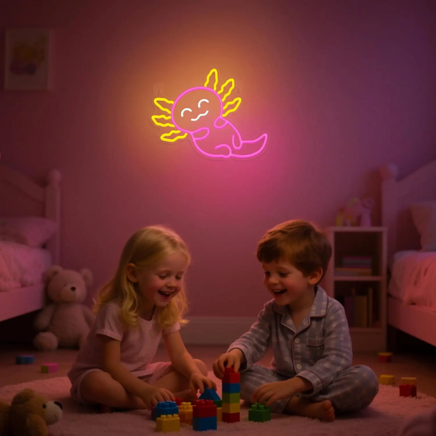 Luz de neón Axolotl rosa, lindos animales, letrero de neón LED Kawaii para dormitorio, sala de estar, tienda de mascotas, habitación de jugadores, decoración para guardería, regalo para niños