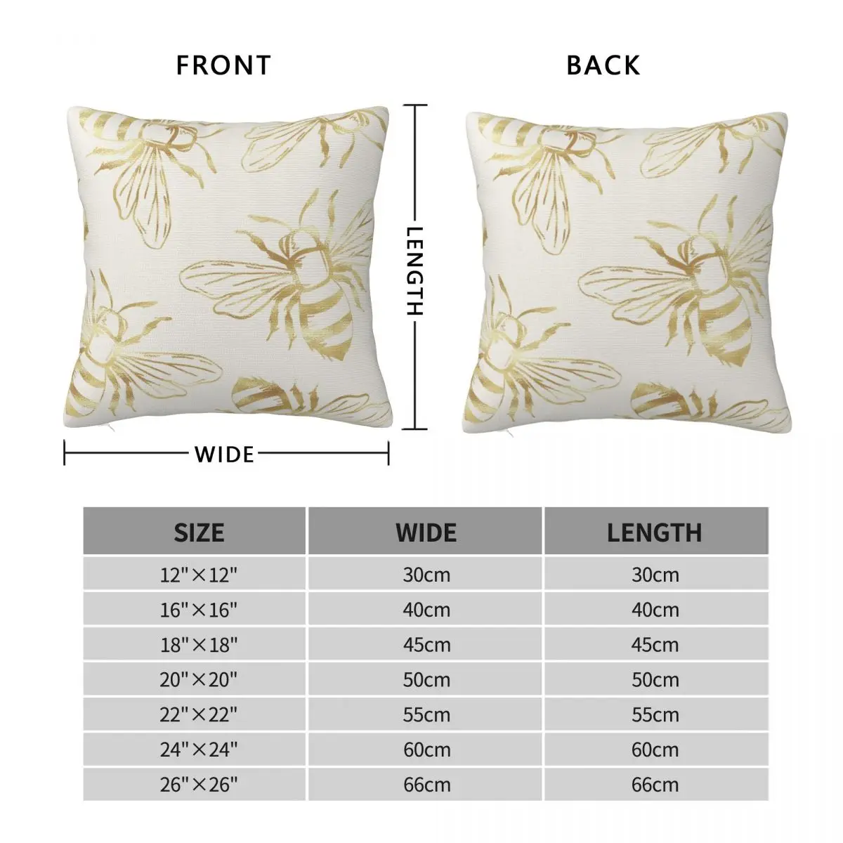 Beautiful Creamy Golden Bees Pillowcase Polyester Linen Velvet Printed Zip Decor Home Cushion Cover Wholesale