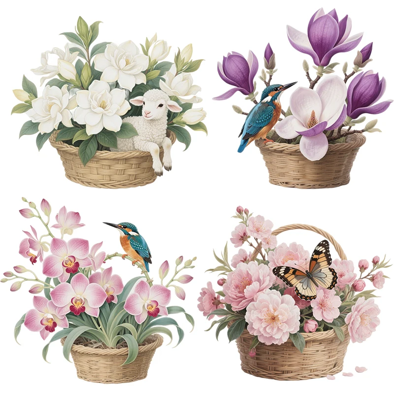 Three Ratels CEE27 Beautiful flower baskets and cute cat wall stickers for home decoration furniture and appliances decals