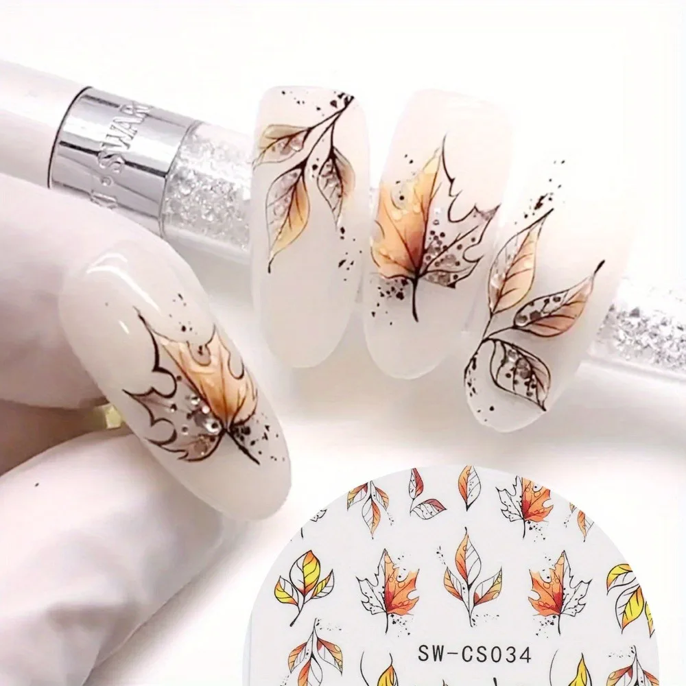 秋のカエデの葉のネイルステッカー 2 枚、毎日、休日、パーティーに簡単に貼れる DIY ネイルデコレーションステッカー