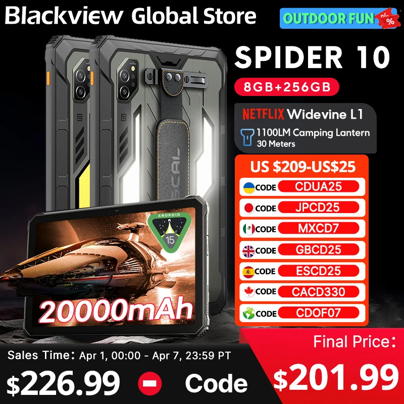 Blackview Oscal SPIDER 10 Rugged Tablet 20000mAh 45W 11-inch HD+ IPS Display Octa-core Android 256GB IP68&amp;IP69K Outdoor Pad PC