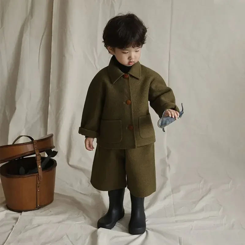 Boys Set 2026 New Autumn Winter Children Korean Style Girls Fashion Casual Retro Fashion Classic Childrens Two-piece Set