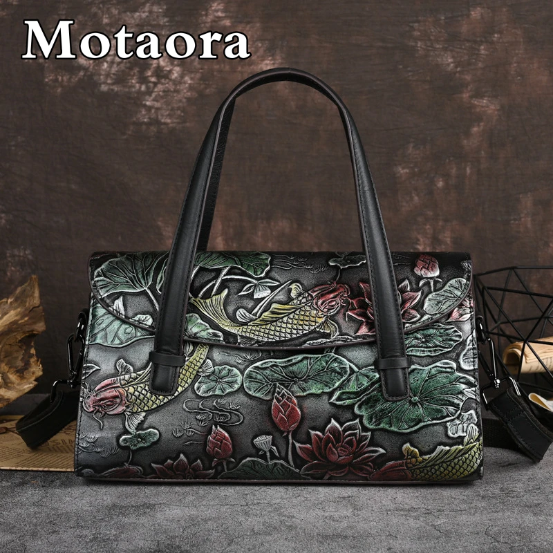 MOTAORA Vintage Genuine Leather Women\'s Handbag First Layer Cowhide Women Cheongsam Handbags Ladies Single Shoulder Mother Bag