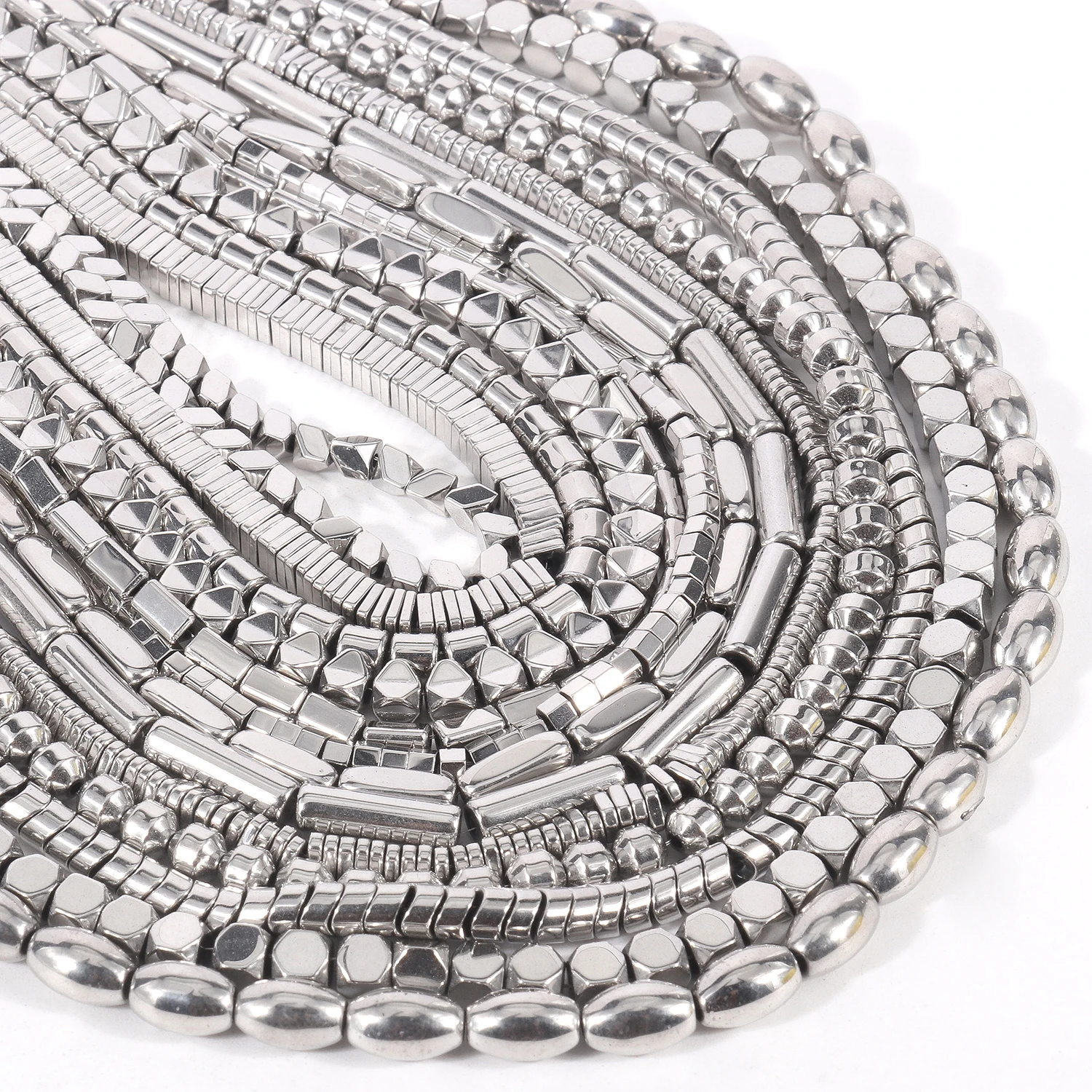

Flat Round Silver Color Hematite Stone Natural Cylinder Irregular Loose Spacer Beads For DIY Jewelry Making Bracelet Supplies