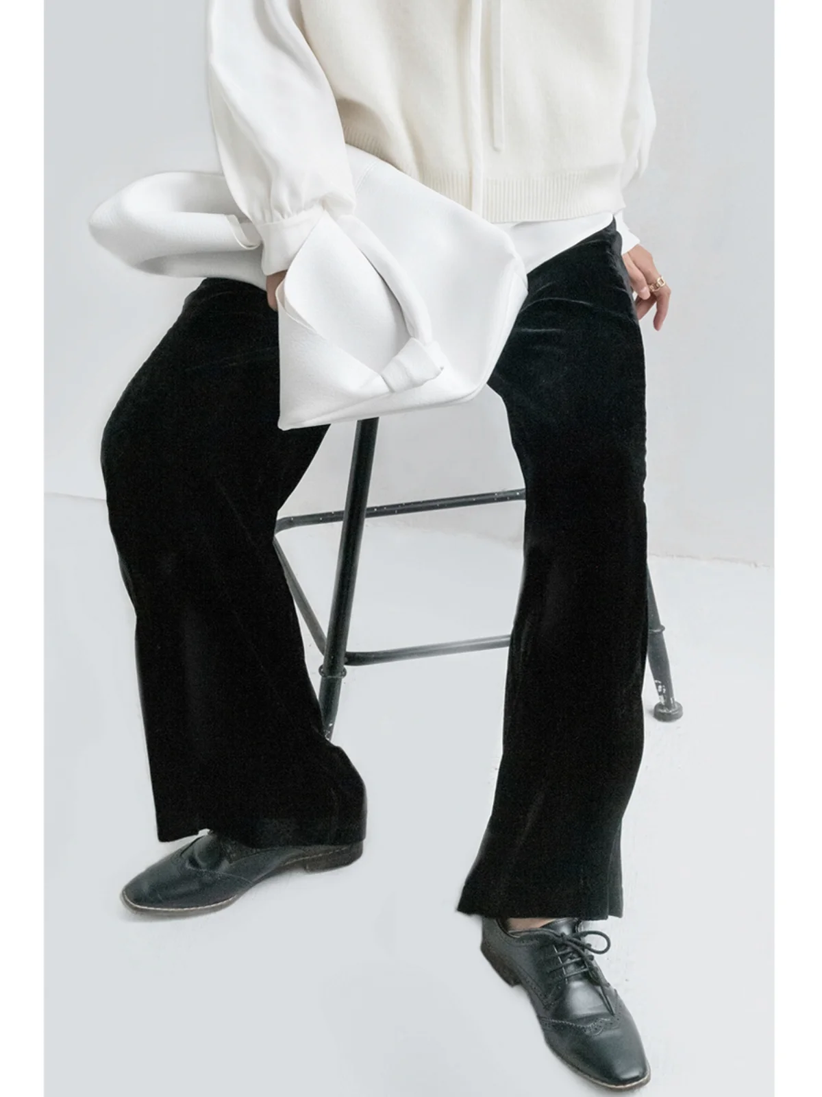 

Yuann Retro Casual Pants Long Loose Velvet Bla Women's Straight Leg Pants High Waist Wide Leg Pants Simple Commute Sle