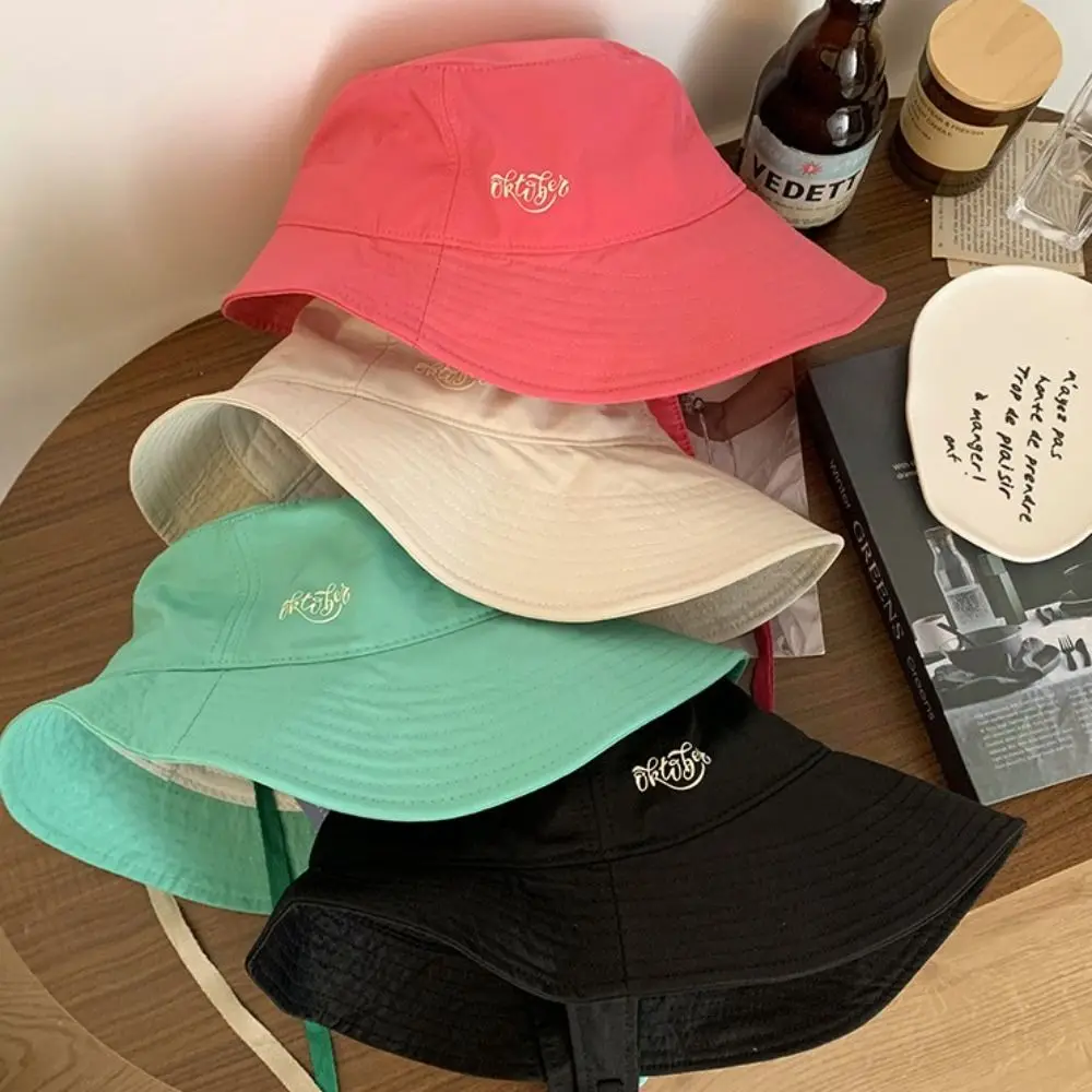 Japanese Show Face Small Strap Bucket Hats Women Summer Thin Breathable Sunshade Sun Protection Sweet Versatile Loli Basin Caps