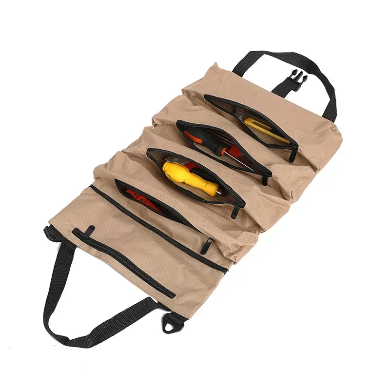 1pc Tool Roll,Multi-Purpose Roll Up Tool Bag,Wrench Roll,Canvas Tool Organizer Bucket,Car First Aid Kit Wrap Roll Storage Case