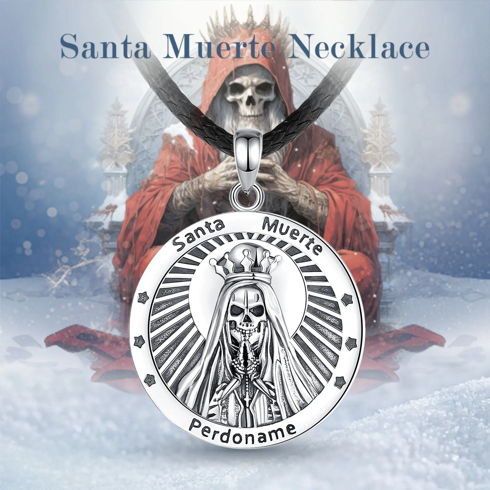 Eudora 925 Sterling Silver Holy Death Necklace for Women Man vintage Santa Muerte Mexican Pendant Personality Jewelry party Gift