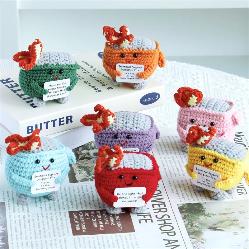 Emotional Support Card Potato Trash Can Doll Figurine Knitting with Wool Decoration Crafts