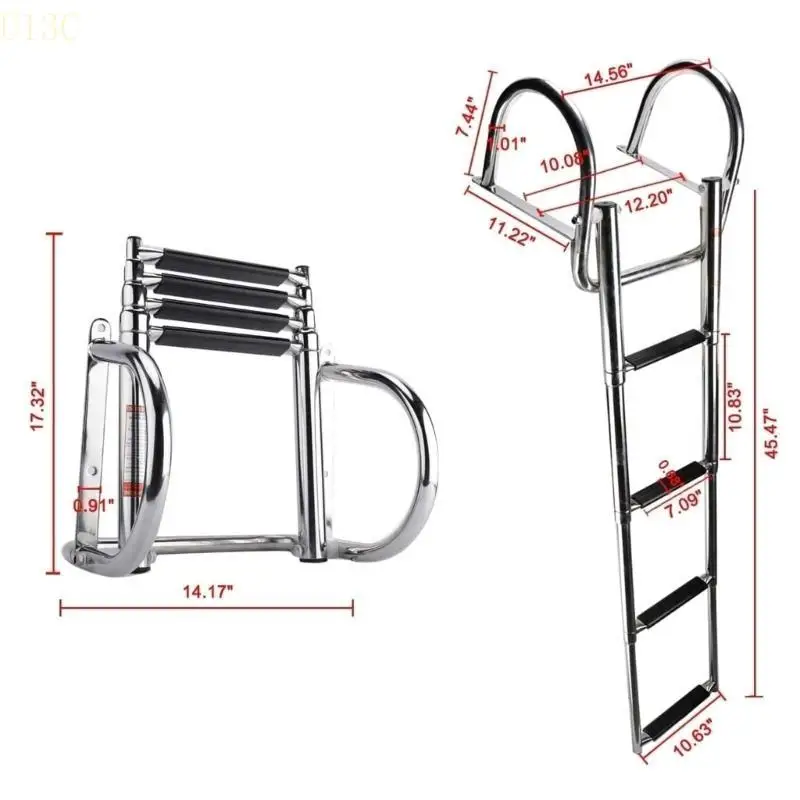 U13C Telescopic Boat Boarding Ladder Stainless Steel Folding 3/4 Step Swim Launching Handrail Marine Hardware Fit for Yachts