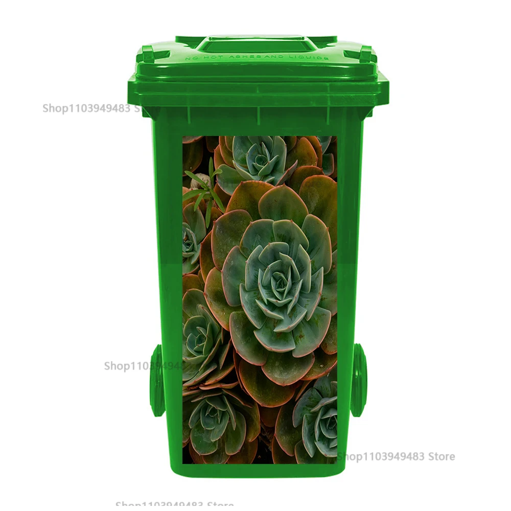 Bloeiende plant prullenbak muurschildering zelfklevende waterdichte stickers recycling milieuvriendelijke Wheelie Bin Art Decals