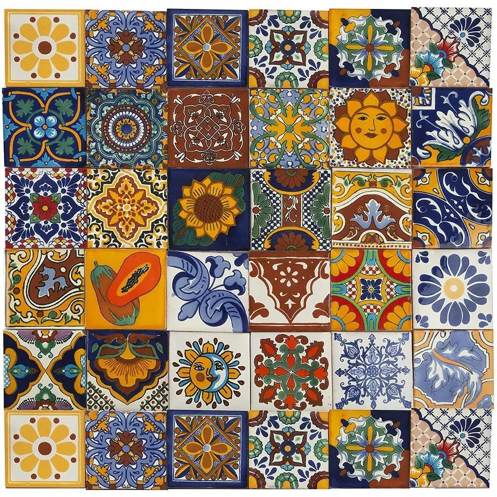 Handmade 4x4 Inch Mexican Mosaic Decorative Ceramic Tiles Pack of 30 Kitchen Bathroom Living Room Shower Stair