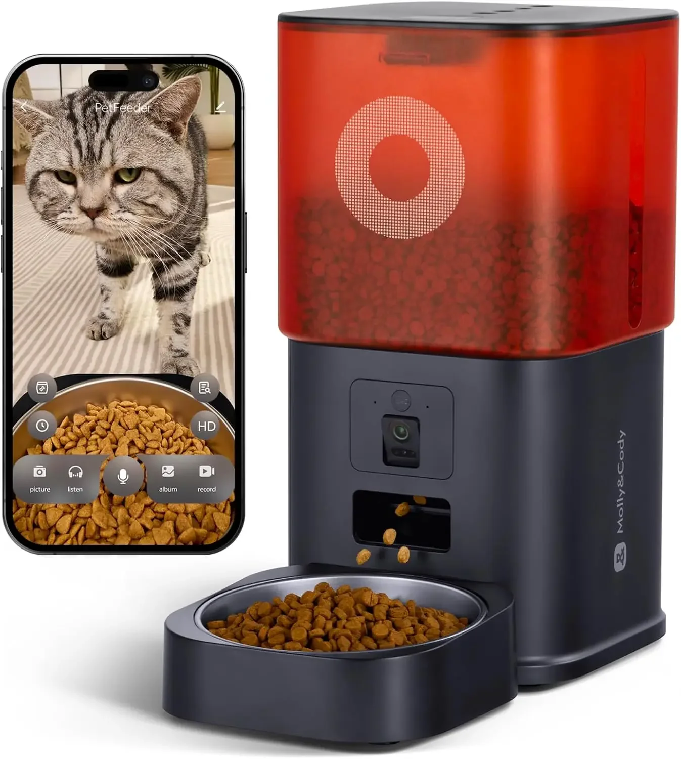 

Automatic Cat Feeder with Camera: 6L Automatic Dog Feeder with 2-Way Audio Night Vision Dual Power Supply App Control 2.4G WiFi,