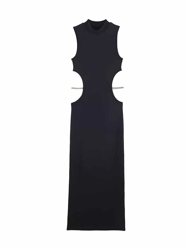 

HH женское летнее модное открывающееся дизайнерское ювелирное украшение с круглым вырезом, длинное платье без рукавов, женское элегантное сексуальное вечернее платье