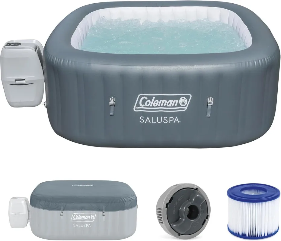 

Coleman Hawaii 4 to 6 Person Inflatable Hot Tub, Square Energy-Efficient Portable Outdoor Spa with 140 AirJets, 71" x 28"