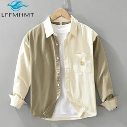 7291 100% Cotton Men's Vintage Patchwork Shirt Spring Fall Fashion Long Sleeve Loose Casual Lapel Blouses Japan Style Daily Tops