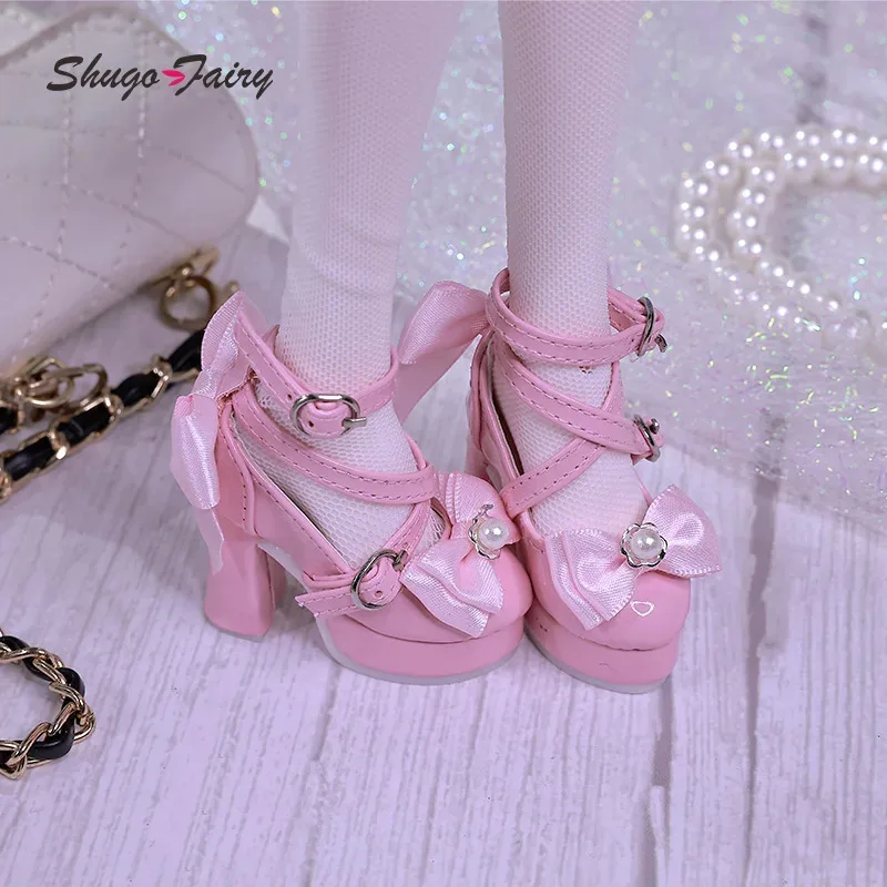 BJD Schuhe Bowknot High Heels für 1/3 Xiny 1/4 Bariy Puppe Spielzeug Plattform Schwarz Rosa Farben Puppen Zubehör