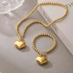 HECHENG, European and American Exaggerated Glossy Big Peach Heart Brass Beads Necklace Fashion Jewelry For Woman Clavicle