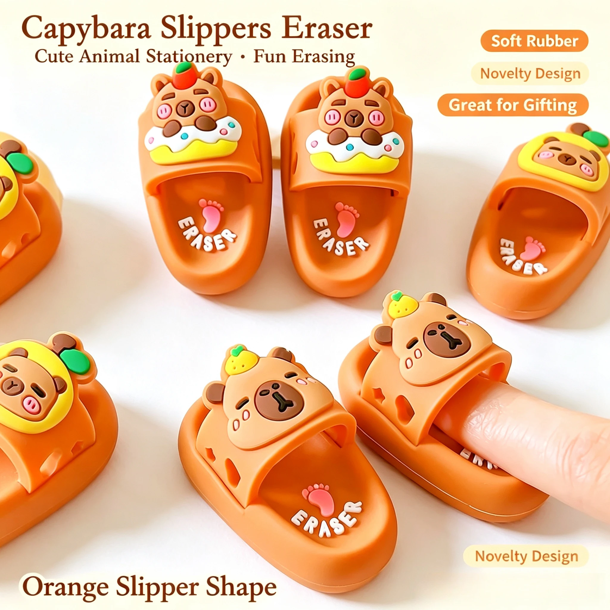 Kawaii Capybara Slippers Shaped Funny Erasers, Aesthetic School Stationery Supplies, Cute Rubber Erasers for Back to School, Classroom, Teacher Gifts, Rewards & Holiday Gifting