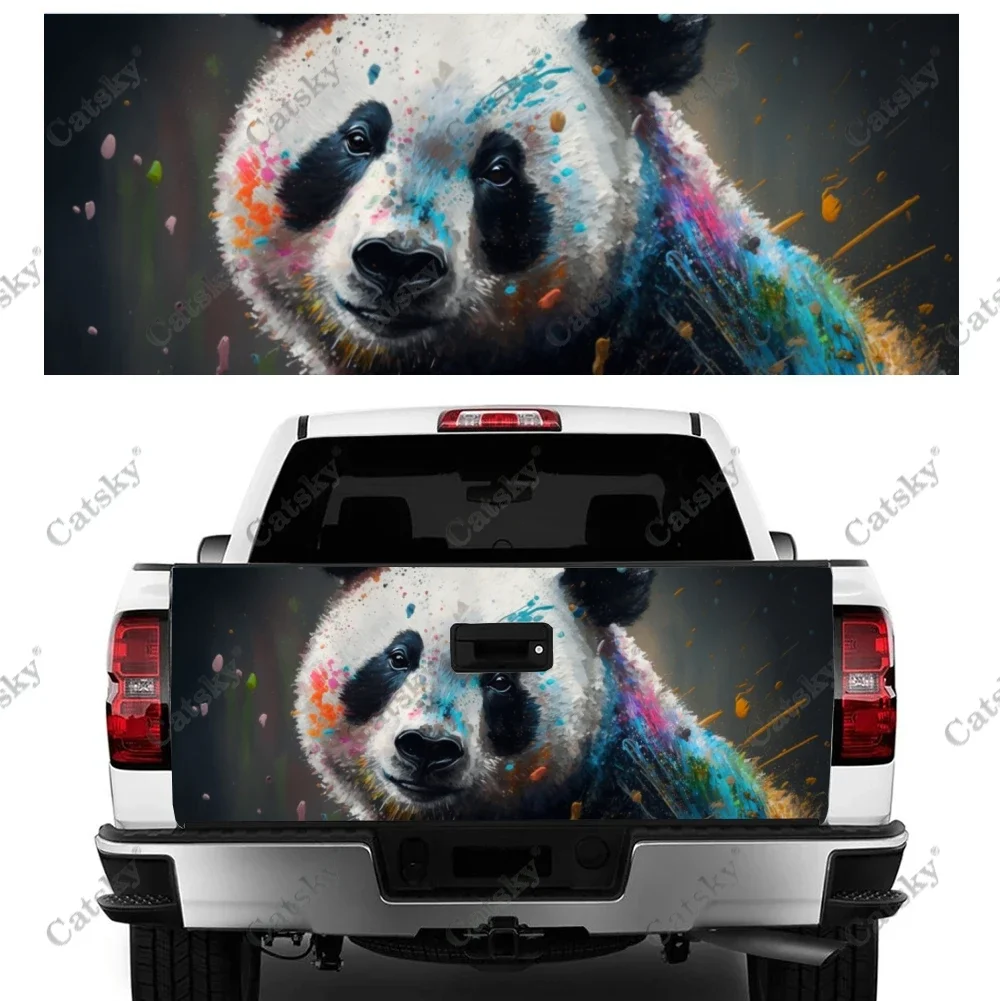 Paint Splatter Panda Animal Truck Tailgate Wrap Professional Grade Material Universal Fit for Full Size Trucks Weatherproof