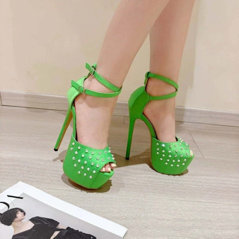 

2025 New Summer Platform High Heels Sandals Women Sexy Peep Toe Pumps Fashion Rivet Decoration Ladies Party Pole Dance Shoes