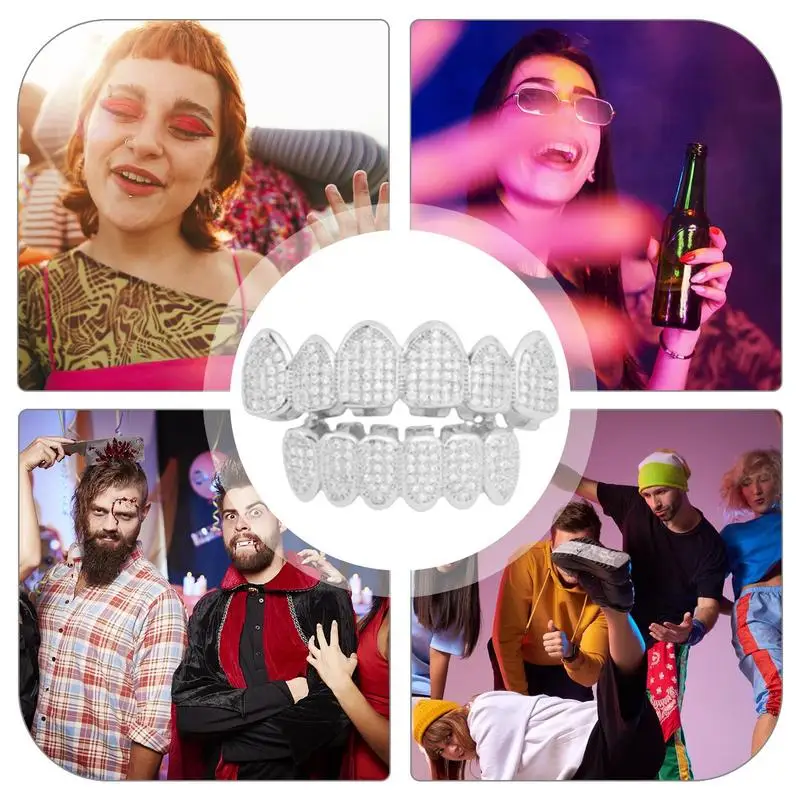 Zähne Grillz Zirkonia Mund Grillz Hip Hop Zähne Grillz für oben unten Mund Zähne Grills abnehmbare Zahn Modeschmuck