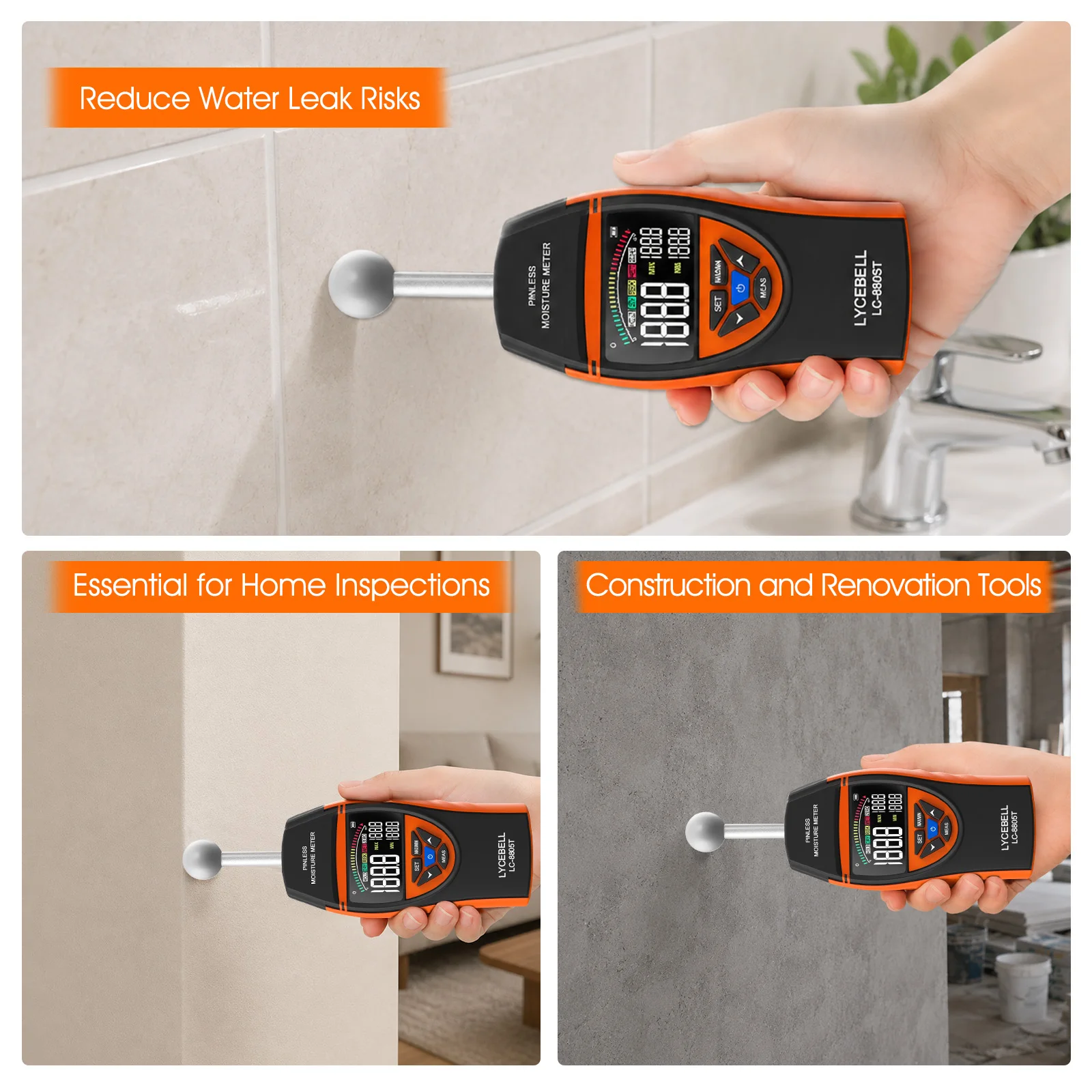 Pinless Wood Moisture Meter, Non-Contact Moisture Tester,20-40mm Deep Scan, Color LCD,Type-C Rechargeable for Wood Wall Concrete
