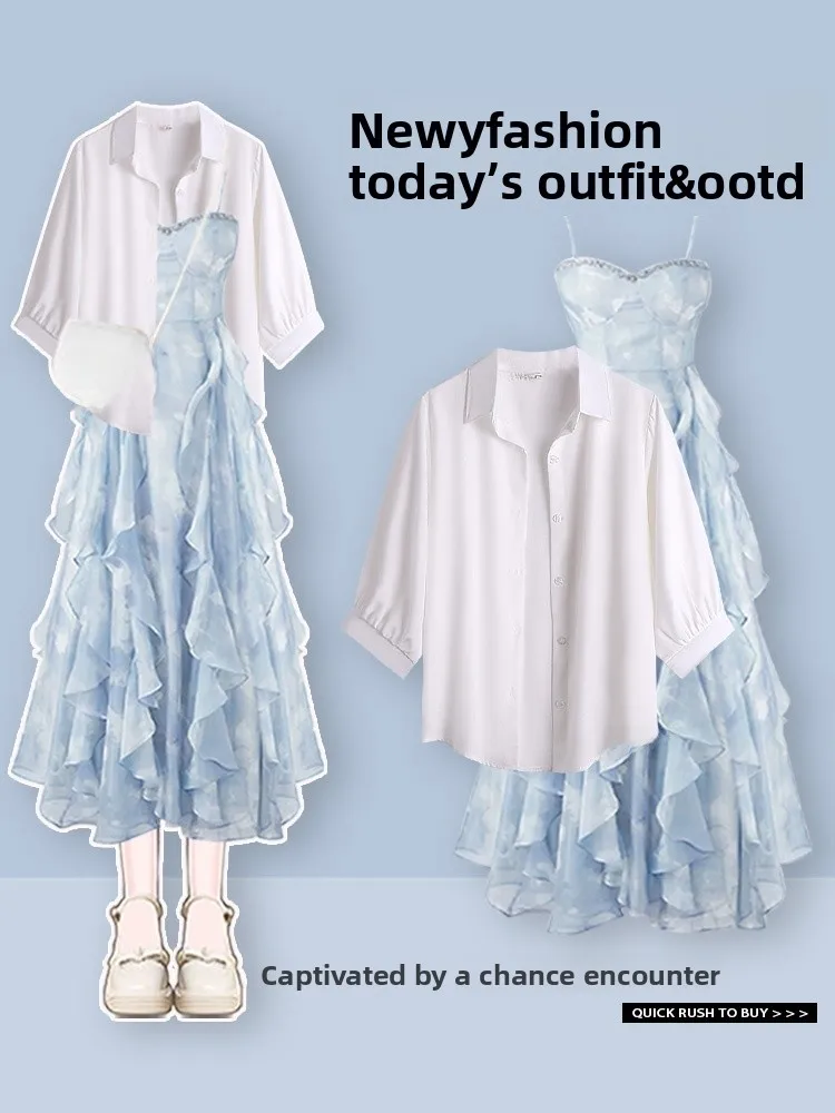 

Осень 2024, новый синий женский праздничный комплект с воротником Dr, длинный модный костюм из двух предметов от gujie