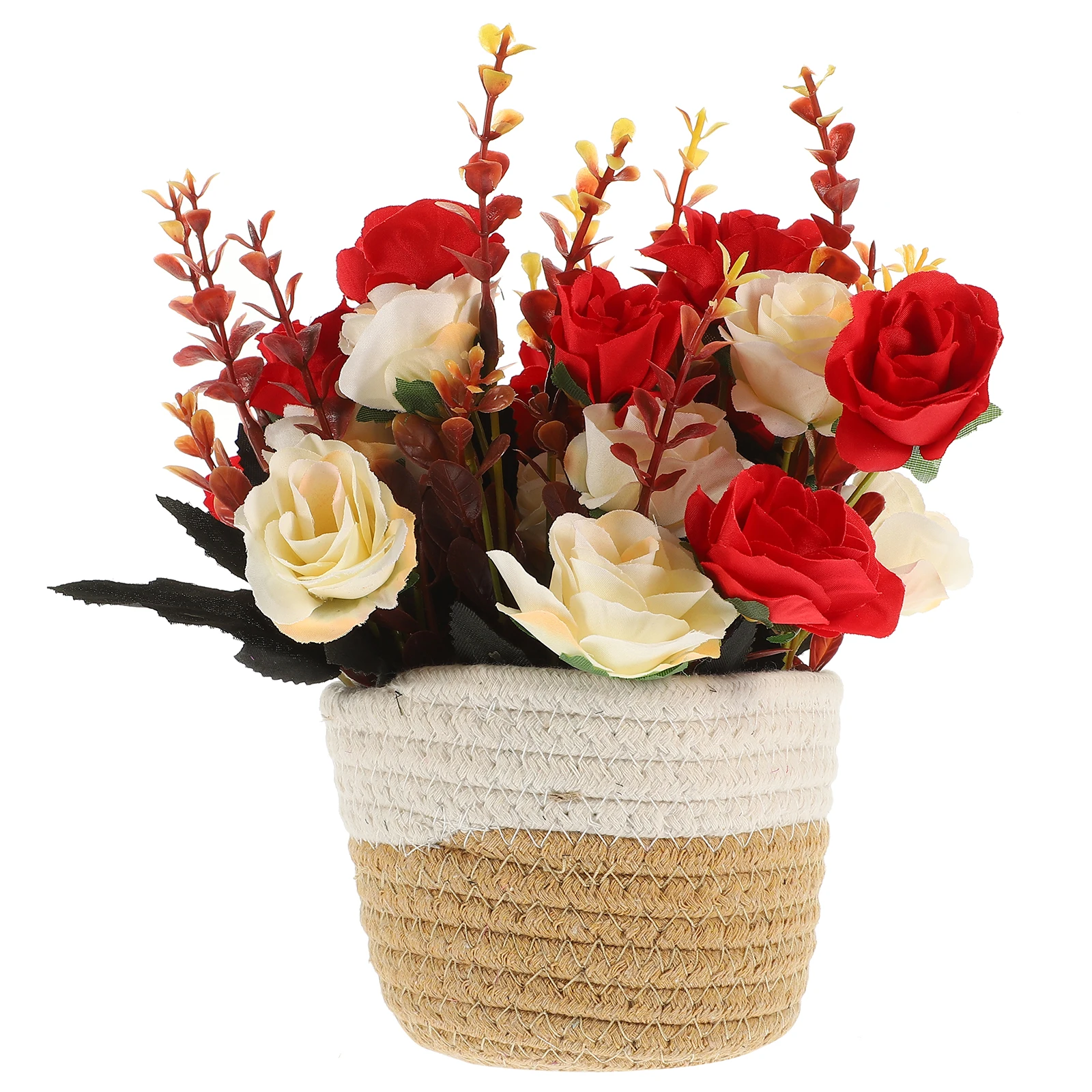 

Woven Flower Basket Set of 10 Artificial Plants Lifelike Potted Bonsai Home Decor Arrangement Room Office Shop Ornament