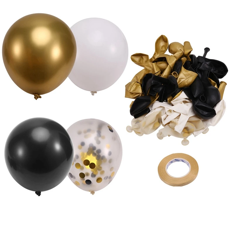 Black And Gold Balloons, 67Pcs 12 Inches Black White And Gold Confetti Balloons For Birthday, Wedding,New Year