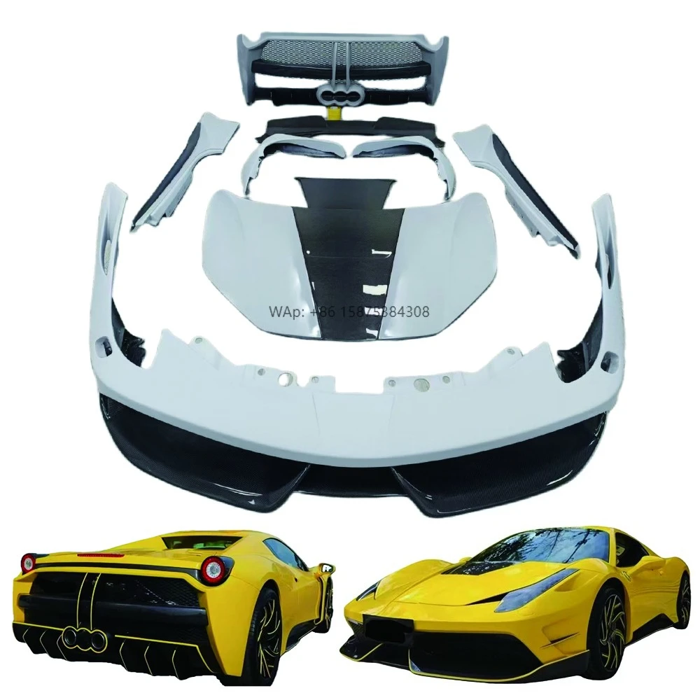 

Body Kit for 458 Italia Update to Misha Style Fiberglass or Semi-carbon Fiber Bumper Side Skirt Spoiler Hood