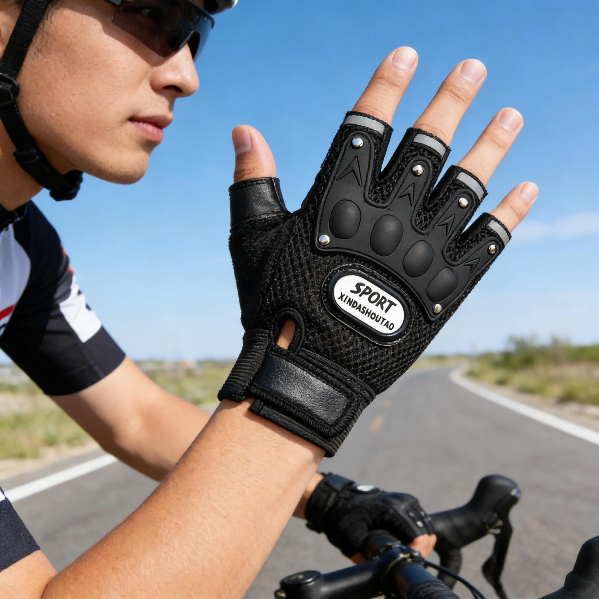 

Тактические перчатки без пальцев для мужчин, тонкие, дышащие, с утолщенной ладонью, для езды на велосипеде, фитнеса, велоспорта, спорта, мотоциклов и мотоспорта.