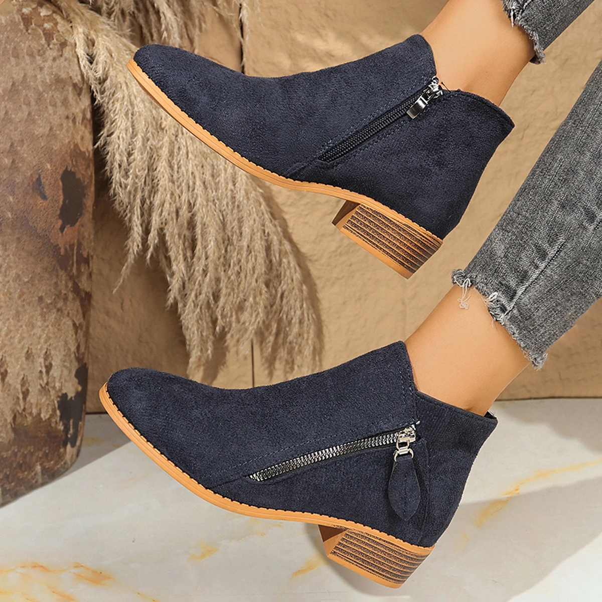 Frauen Stiefel Herbst/winter Seite Stiefeletten Weibliche Niedrigen Absatz Niedrigen Rohr Student College Stil Frauen Schuhe Bequeme Outdoor schuhe – Detail 8