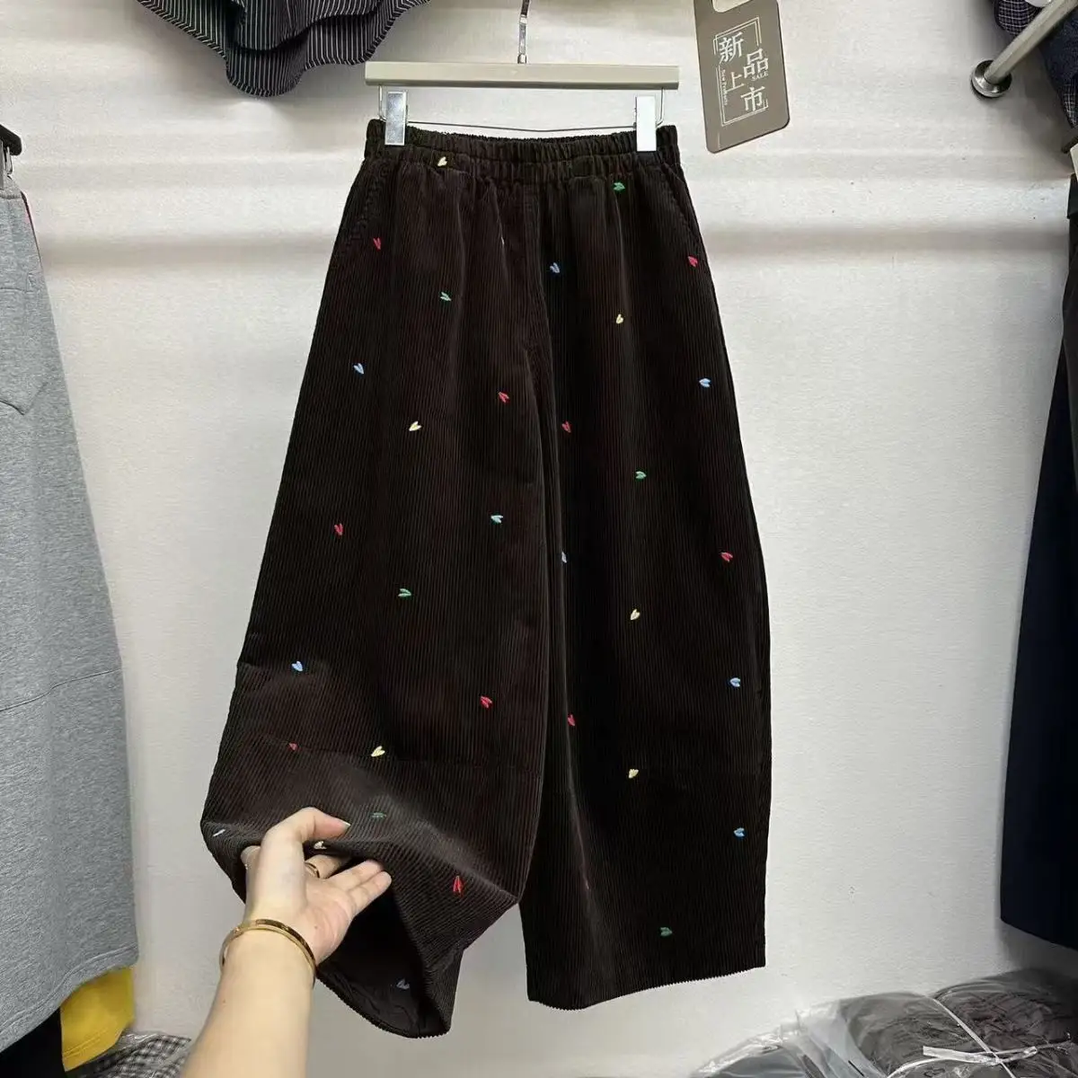 Pantaloni larghi oversize spessi autunno inverno pantaloni larghi da donna moda casual a pois elastici in vita Bloomers abbigliamento donna pantaloni larghi