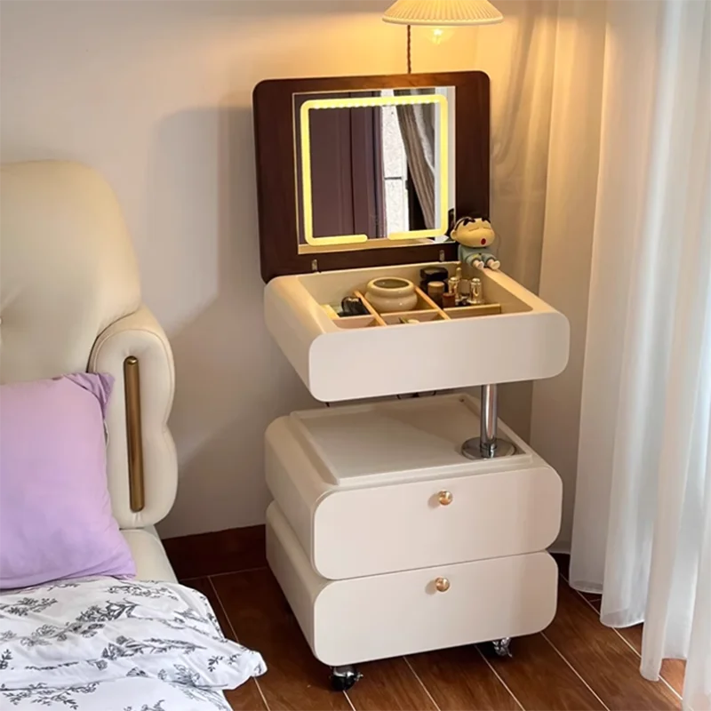 Premium Modern Nightstand With Wheels Aesthetic Multifunctional Removable Vanity Table With Mirror Storage Mesita Home Furniture