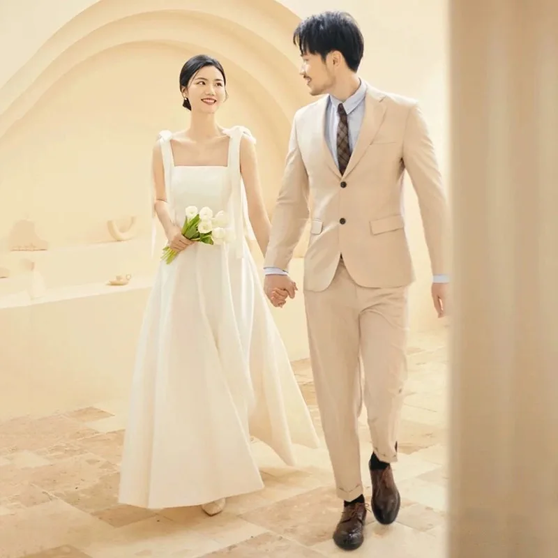 فستان زفاف أنيق خفيف فساتين ماكسي طول مزاجه الرجعية بسيط الحمالات فستان سهرة فستان رسمي Vestidos De Fiesta