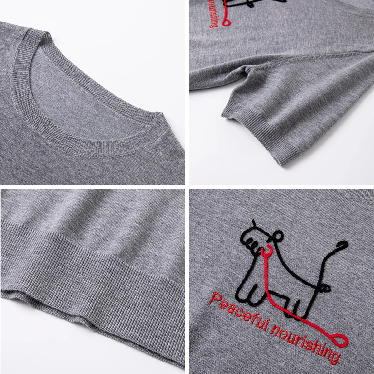VIMLY Dames Zomer Gebreide Tops Truien Fun Puppy Geborduurd T-shirt met korte mouwen 2025, Casual gebreide trui met ronde hals 75021