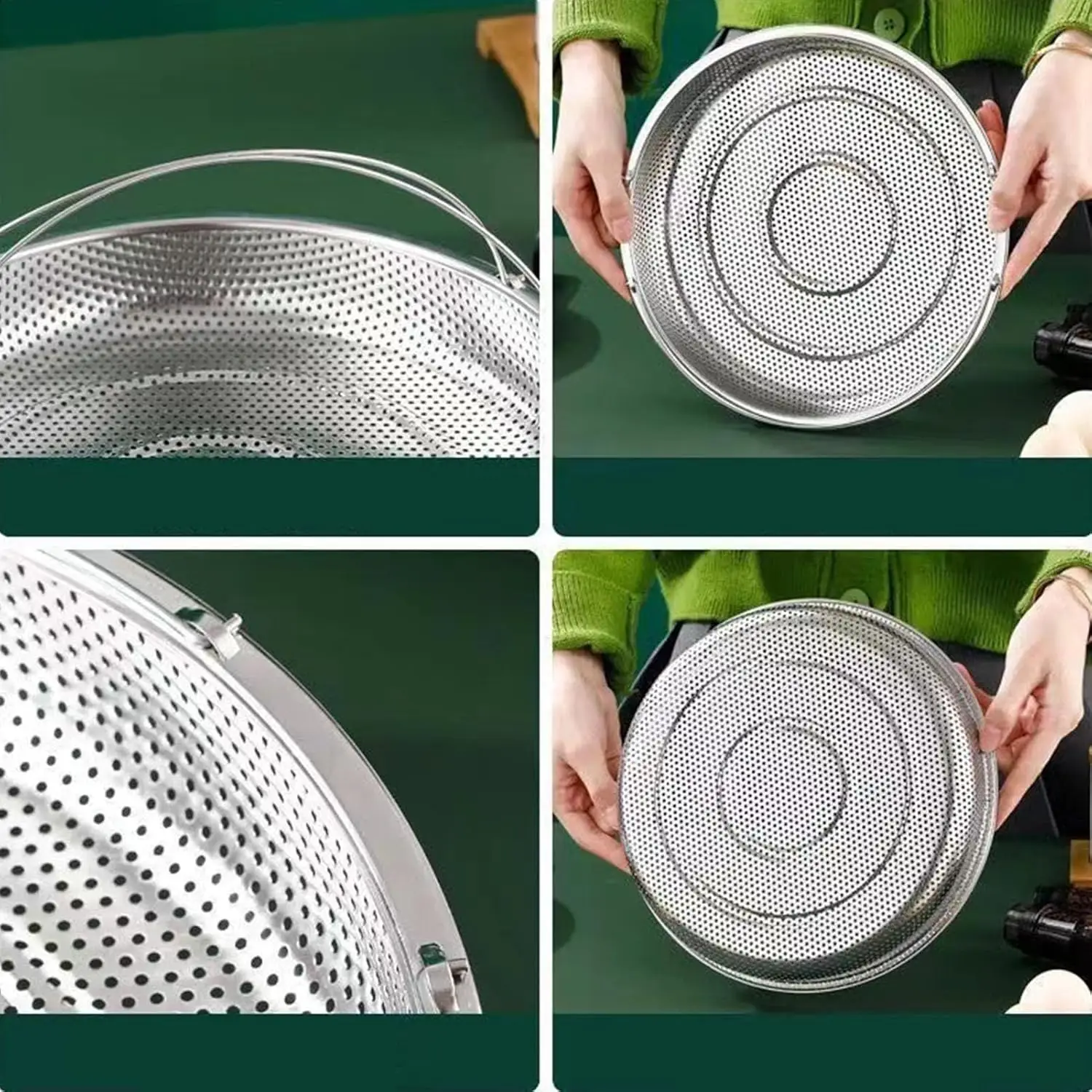 مبخرة طعام متعددة الوظائف من الفولاذ المقاوم للصدأ بمقبض ، أرز ، معكرونة ، فواكه ، سلة تنظيف للخضروات المطبوخة على البخار ، المأكولات البحرية على البخار