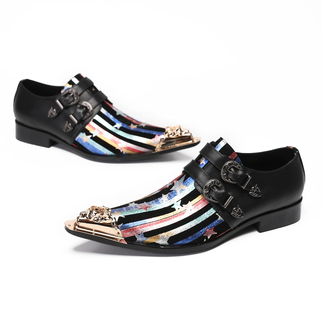 British Style Stripe Men Brogue Shoes Plus Size Pointed Toe Wedding Party Oxford Shoes Male Buckle Strap Business Dress Shoes