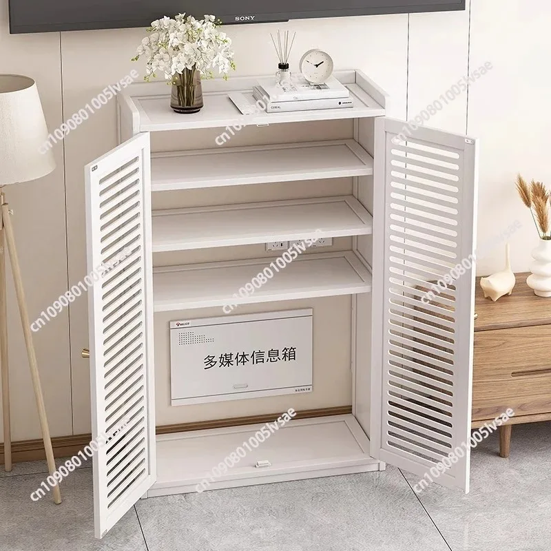 ‌No-Drill WiFi Organizer Cabinet Wall-Mounted Router Shelf with Cable Holes & Sleek Cover for Dustproof Modem Set-top Box