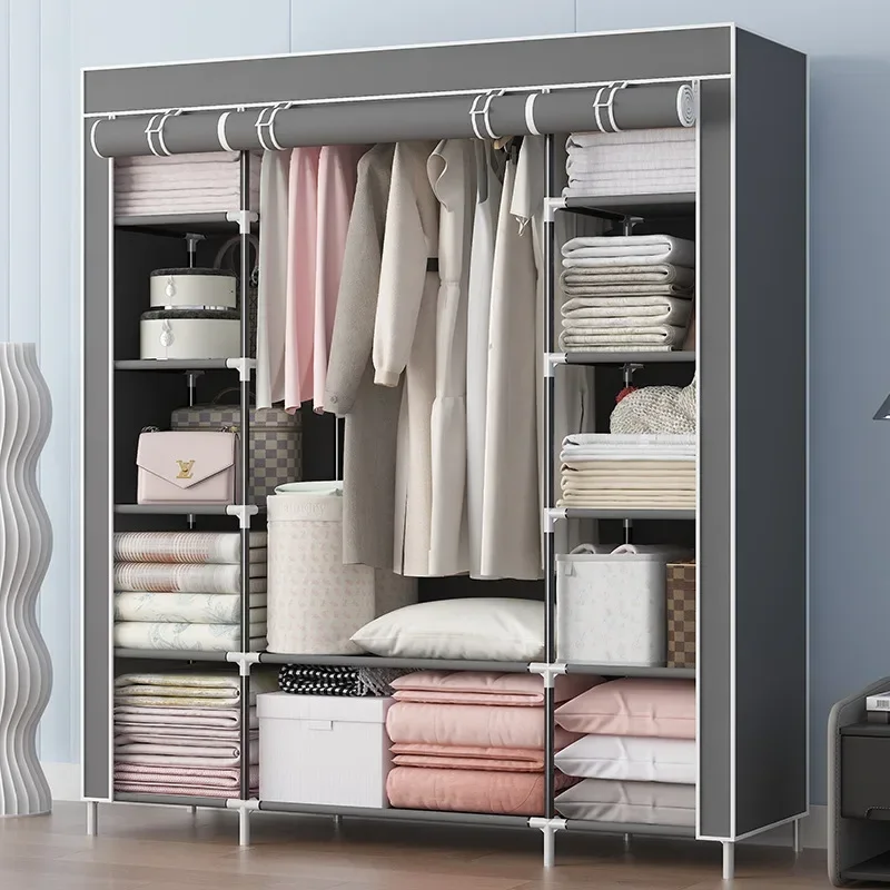 

Exquisite Simple wardrobe storage cabinet with hangers, simple and lightweight, dust-proof wardrobe storage cabinet Durable