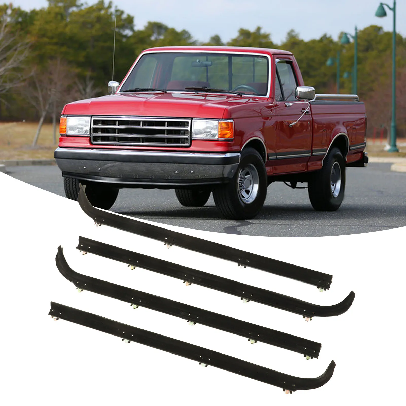 4PCS Front Window Weather Strip Black Waterproof Low Noise E7TZ1521452A Replacement For Ford F150 F250 F350 Bronco 1987-1997