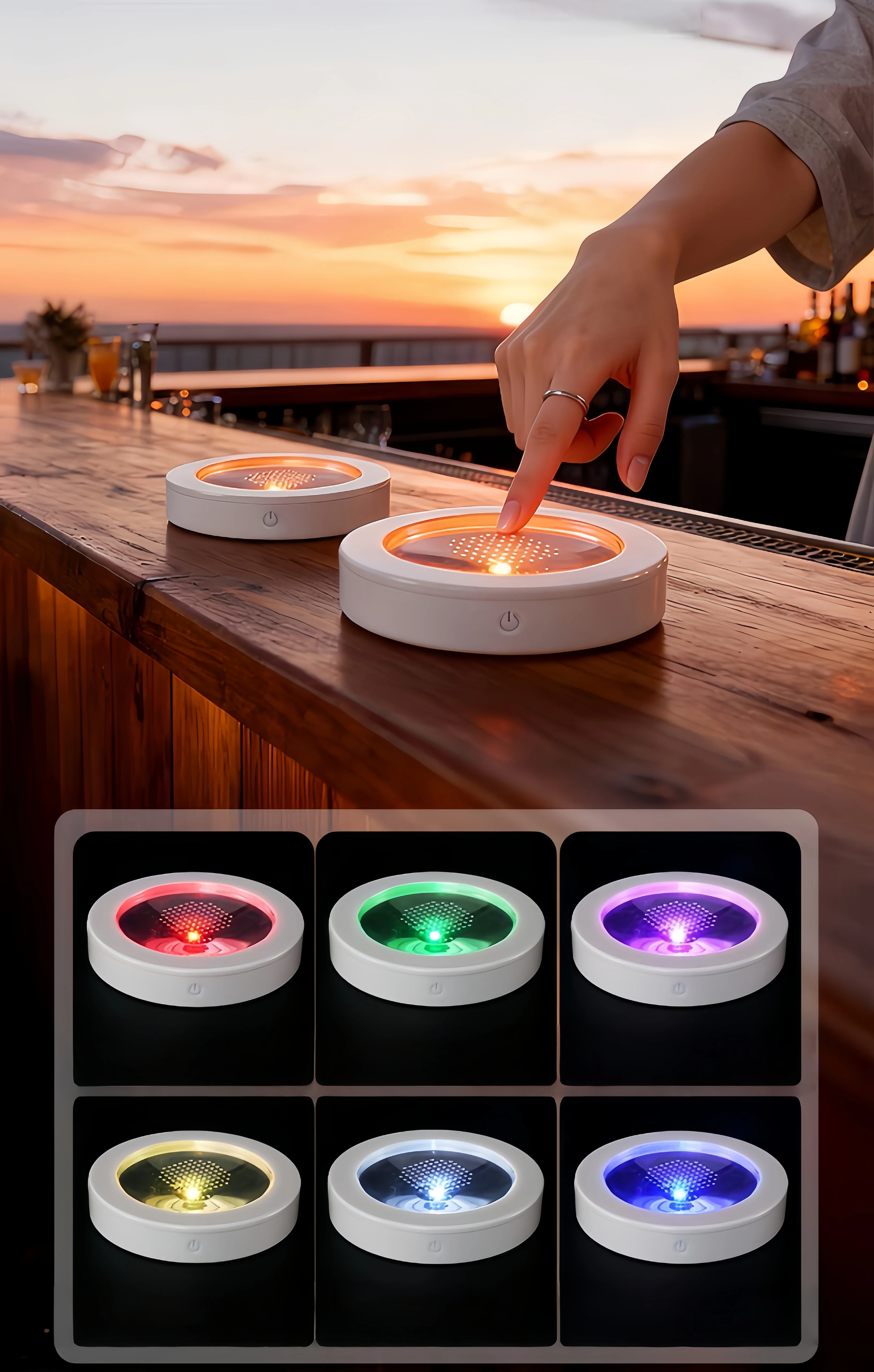 Beer Wine Up - Colorful LED glow Coasters w/Touch control&Magnetic