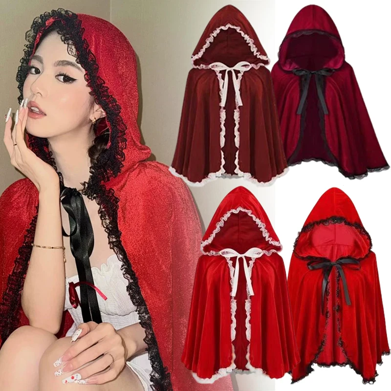 

Halloween Little Red Riding Hood Christmas Cosplay Cloak Medieval Witch Cape Stage Performance Clothing