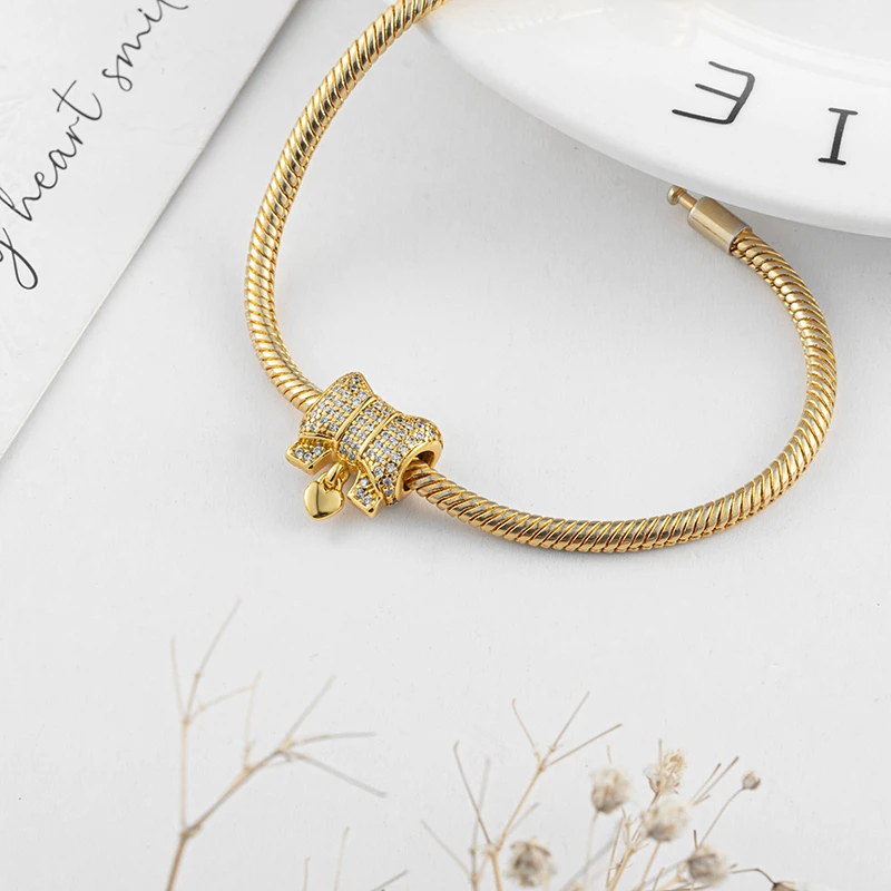 خرز ساحر من الأحجار المتلألئة المطلية بالذهب مناسبة لسوار أوروبي أصلي يمكنك صنعه بنفسك هدية مجوهرات رائعة للنساء #6