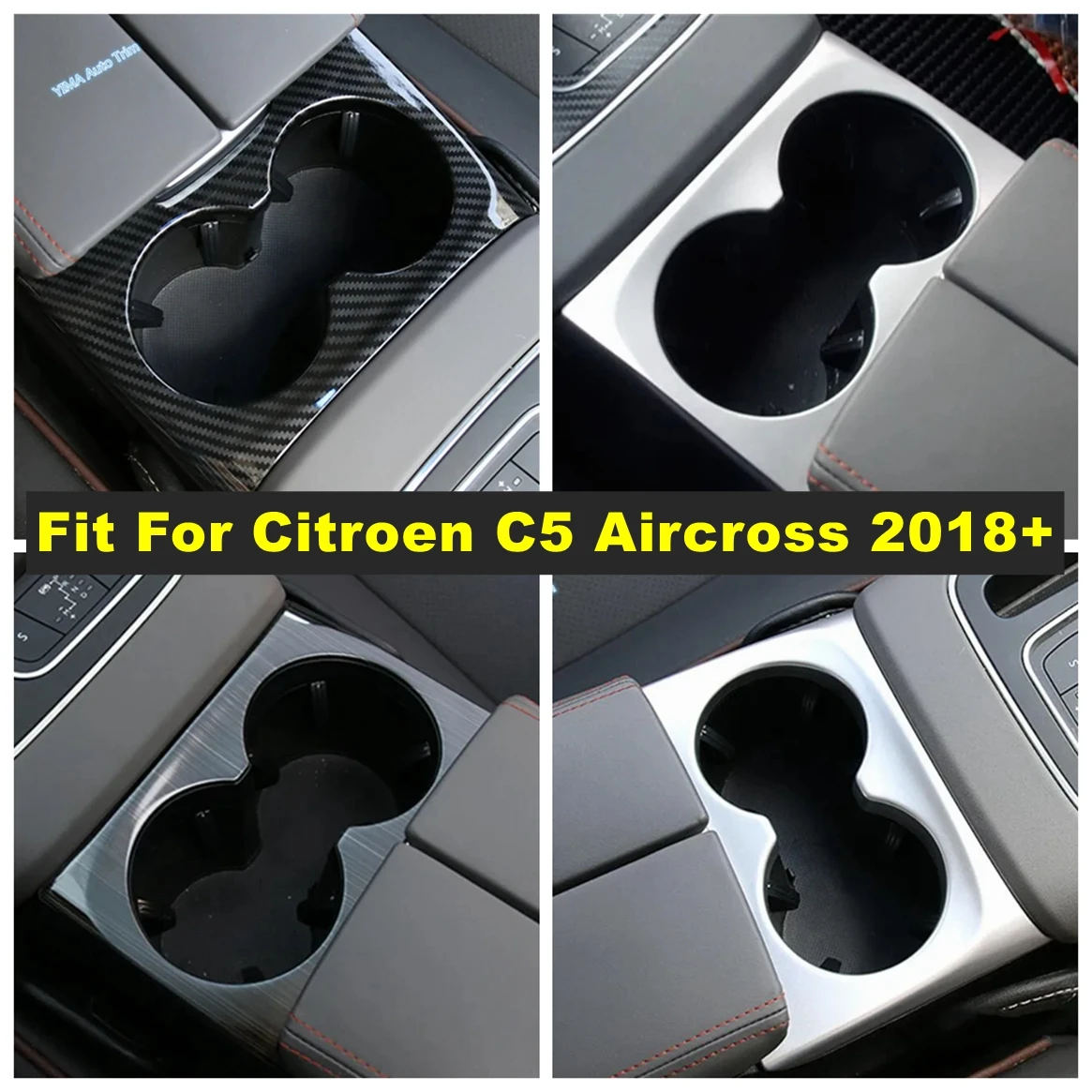 

Carbon Fiber Auto Water Cup Holder Panel Trim Cover Interior Teacup Mouldings For Citroen C5 Aircross 2018 - 2024 Accessories