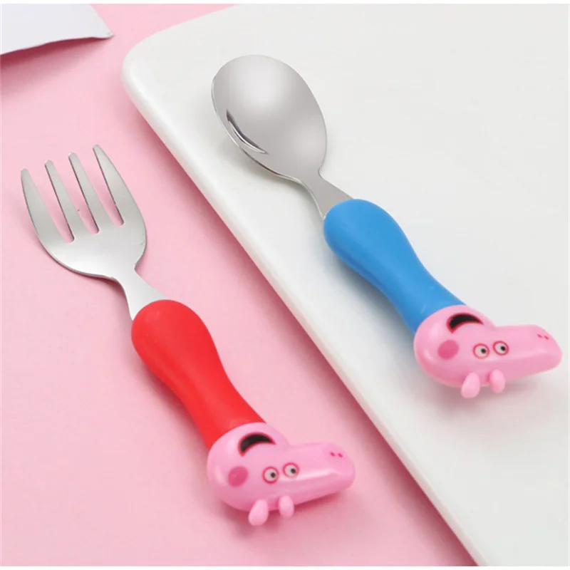 Peppa Pig Fork Spoon Set Children Tableware Fork Spoon George Pig Dad Mom Suit Cartoon Figure Toys Gifts Girls Boys 2024 Gifts